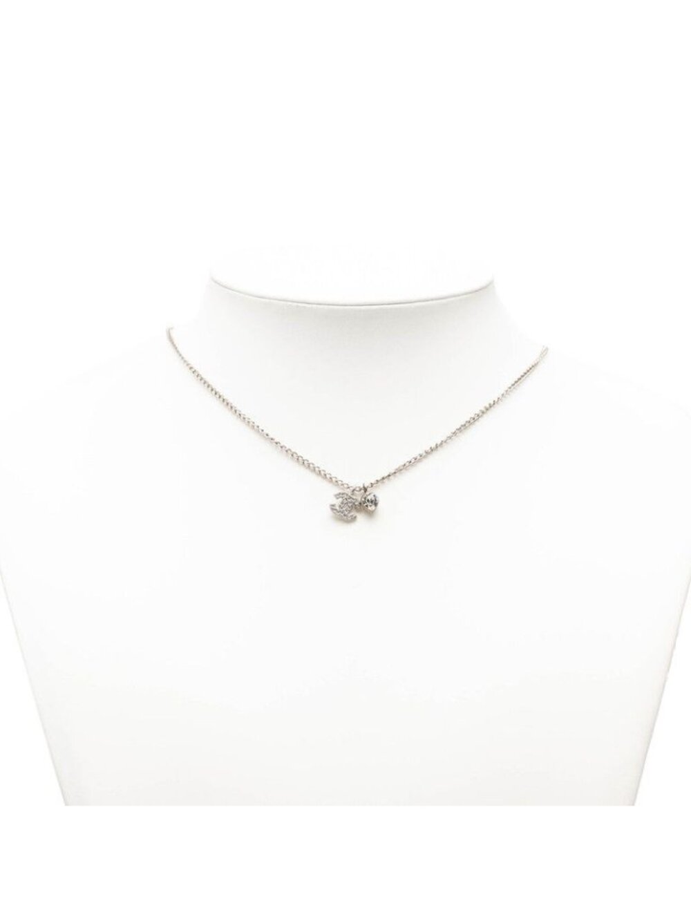 Chanel CC Logo Heart Key Motif Necklace Silver Metal Line Stone 1 - Picture 5 of 5